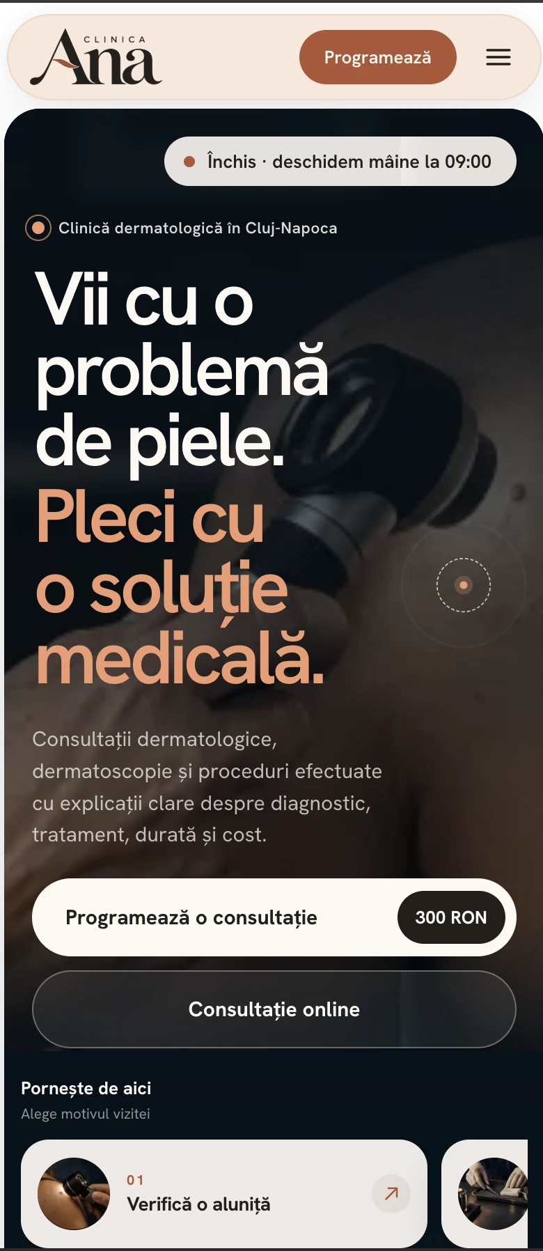 După: noul website Clinica Ana, cu mesaj clar și buton de programare vizibil