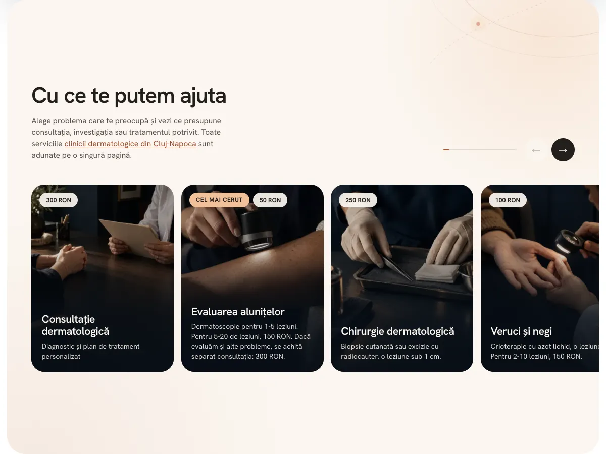 Caruselul de servicii, cu preț pe fiecare card