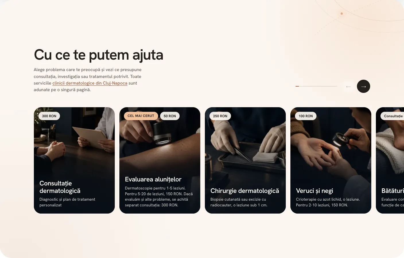 Caruselul de servicii, cu preț pe fiecare card