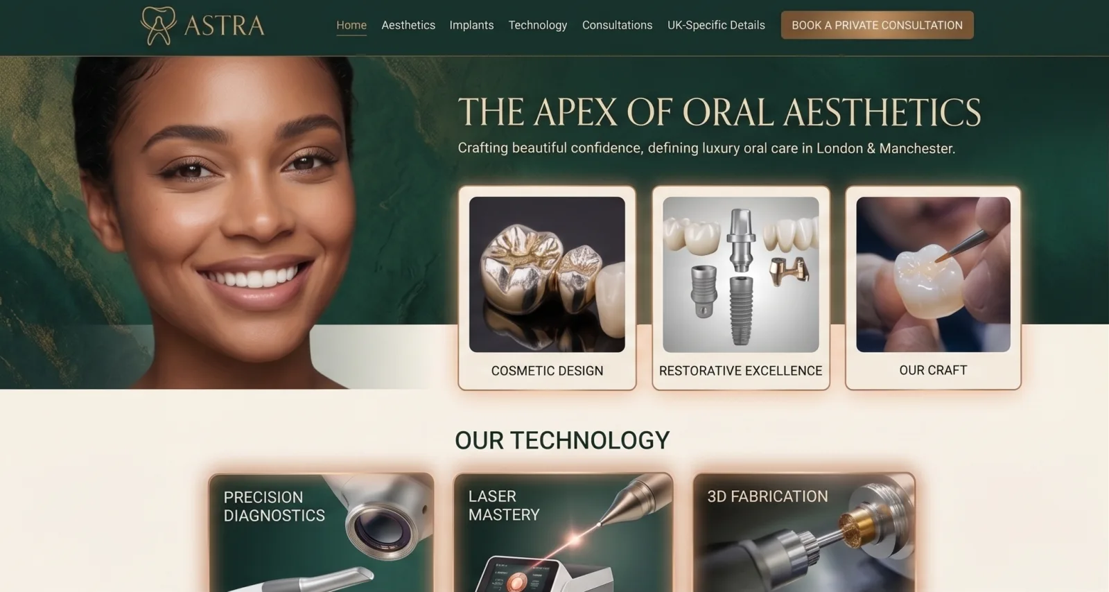 Exemplu de site dentar construit de noi, o clinică premium de estetică și implanturi din România